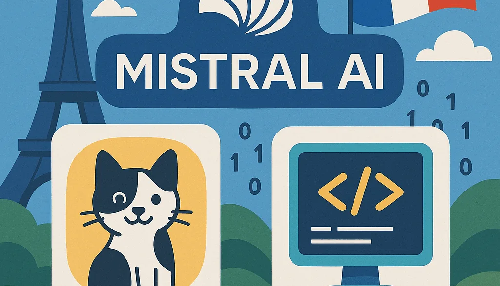 Mistral AI logo with representations of its AI models.