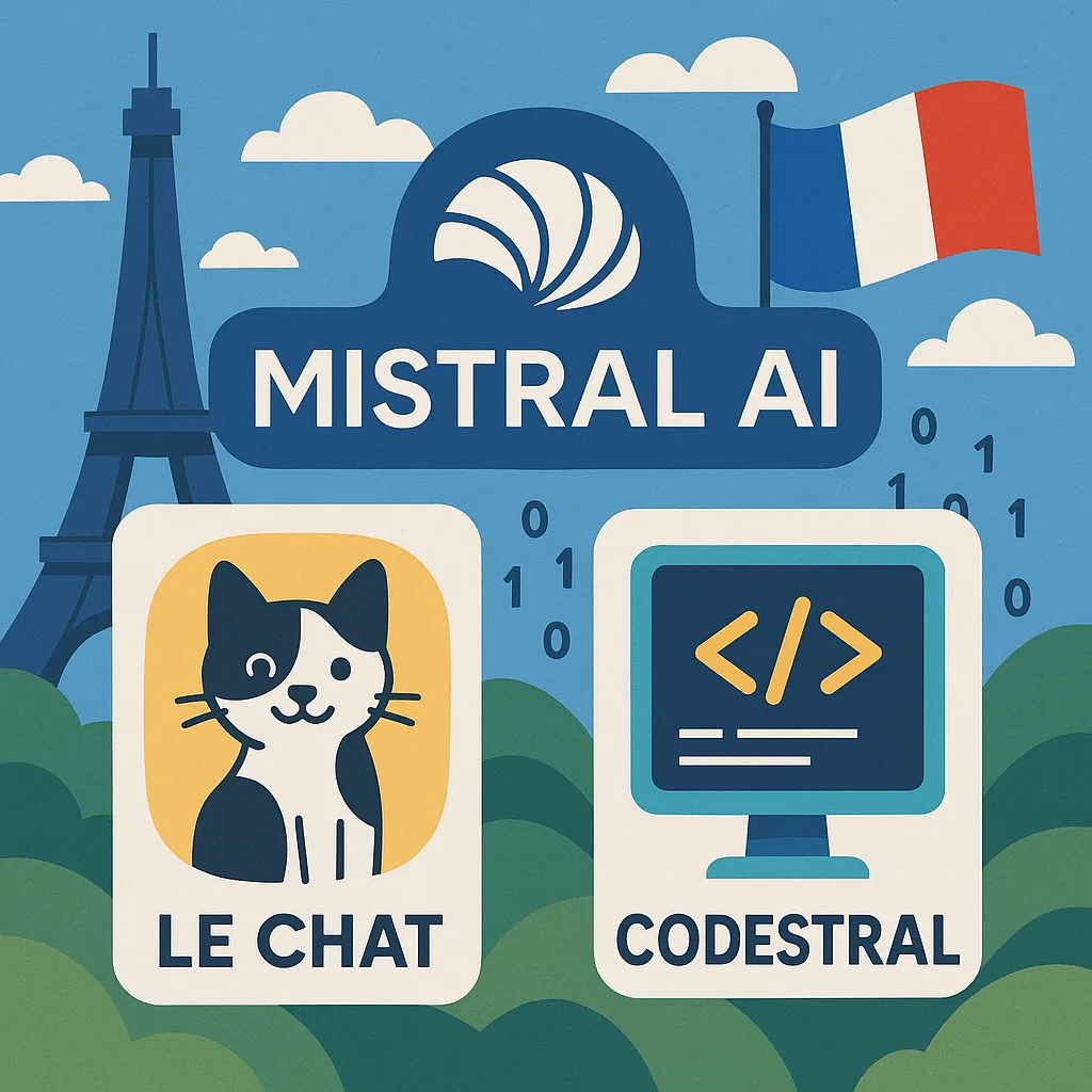 Mistral AI logo with representations of its AI models.