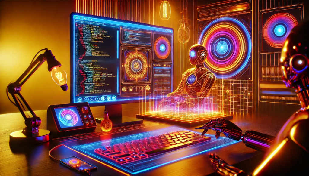 A vibrant look at advanced AI coding and data visualization, showcasing the interplay between human innovation and machine intelligence.