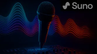 SUNO AI generating music from text using futuristic interface